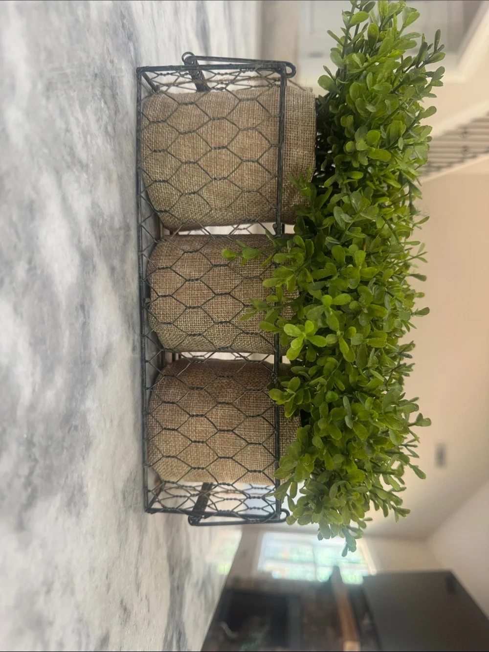 Neutral Burlap Trio Planter with Green Faux Foliage